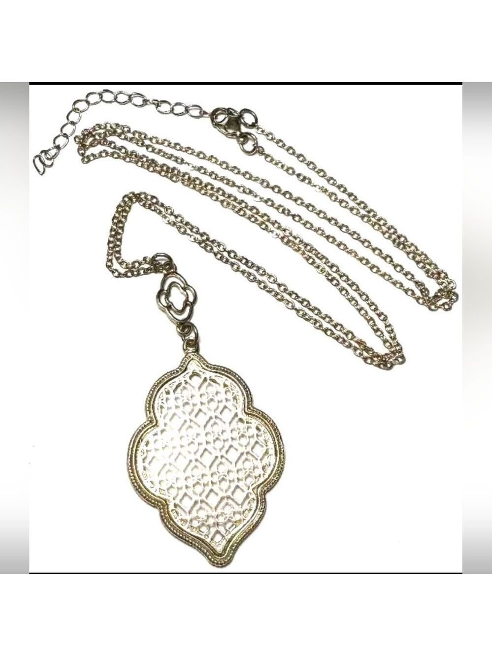 Moroccan Filigree Long Necklace Rhodium Silver Gold